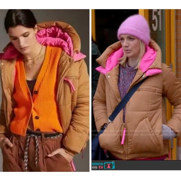 Avec Les Filles Jackets & Blazers - AVEC Les FILLES Brown Puffer Jacket with Pink Lining